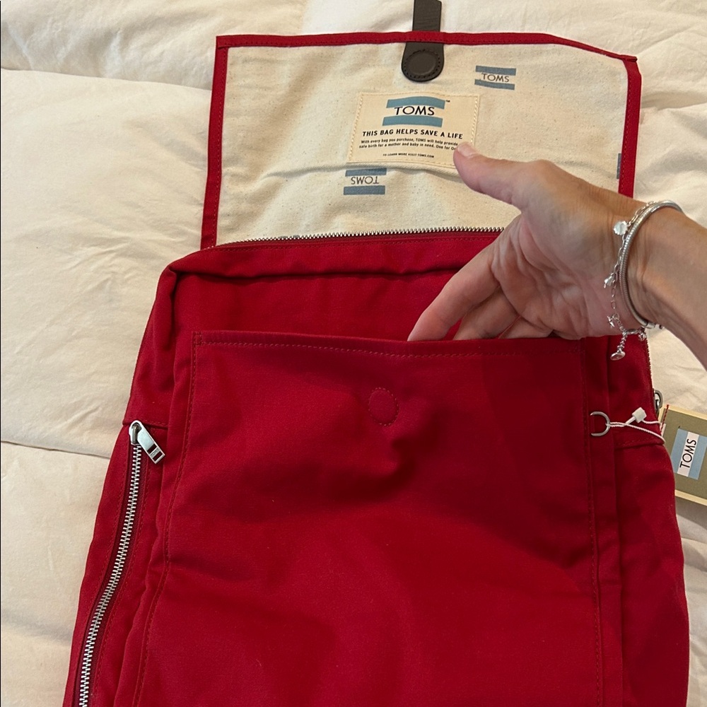 TOMS Trekker Utility Canvas Red and Brown Backpack - Picture 3 of 6